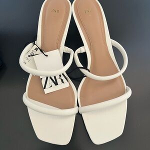 Zara White Double-Strap Square-Toe Slide Sandals